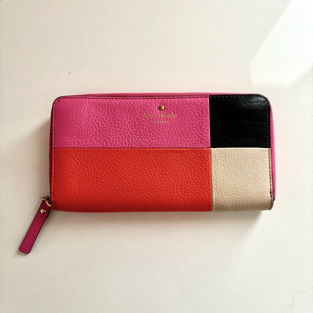 Kate Spade Cobble Hill Pebbled Leather Colour Block Zip Wallet